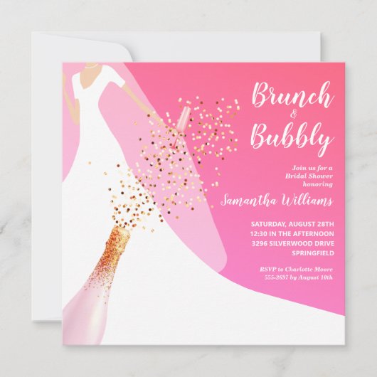 Brunch en Bubble Roze Vrijgezellenfeest Kaart (Voorkant)