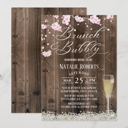 Brunch en Bubble Rustic Floral Vrijgezellenfeest Kaart (Voorkant / Achterkant)