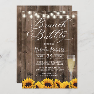 Brunch en Bubble Rustic Sunflower Vrijgezellenfees Kaart