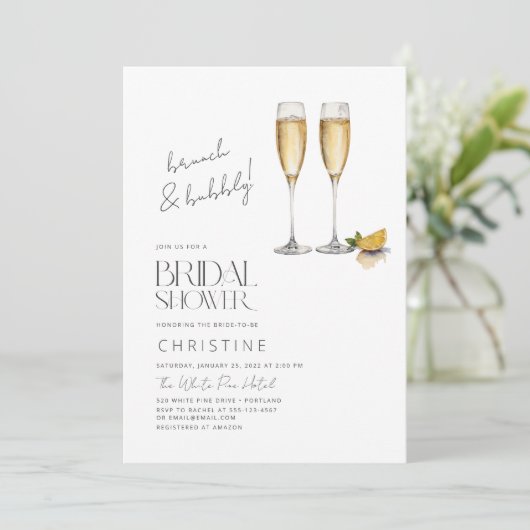 Brunch en bubble sparkle bruids douche uitnodiging (Staand voorkant)