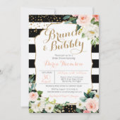 Brunch en Bubble Stripe Blush Floral Vrijgezellenf Kaart (Voorkant)