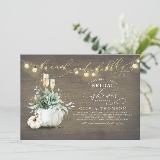 Brunch en Bubble Succulents Pumpkin Vrijgezellenfe Kaart (Staand voorkant)