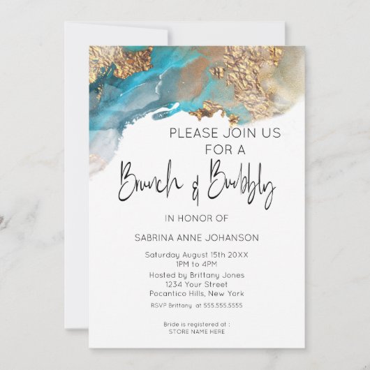 Brunch en Bubble Turquoise en Gold Marbling Ink Kaart (Voorkant)