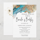 Brunch en Bubble Turquoise en Gold Marbling Ink Kaart (Voorkant / Achterkant)