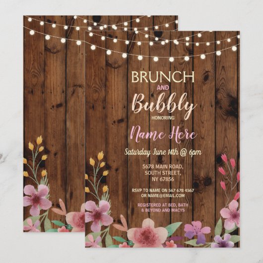 Brunch en Bubble  Vloer Vrijgezellenfeest Hout Kaart (Voorkant / Achterkant)