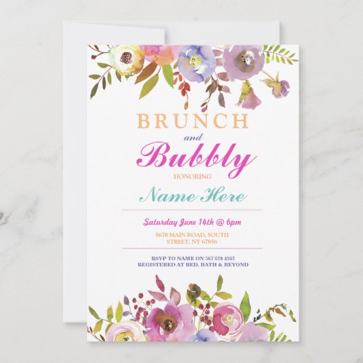 Brunch en Bubble Vrijgezellenfeest Bloemen Uitnodi Kaart (Voorkant)
