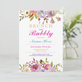 Brunch en Bubble Vrijgezellenfeest Bloemen Uitnodi Kaart (Staand voorkant)