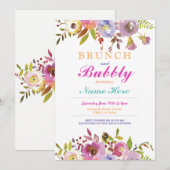 Brunch en Bubble Vrijgezellenfeest Bloemen Uitnodi Kaart (Voorkant / Achterkant)