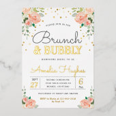 Brunch en Bubble Vrijgezellenfeest Blush Peony Gol Folie Uitnodiging (Voorkant)