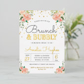 Brunch en Bubble Vrijgezellenfeest Blush Peony Gol Folie Uitnodiging (Staand Voorkant)
