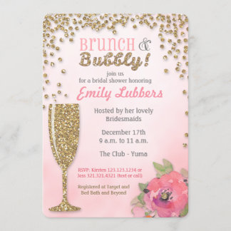 Brunch en Bubble Vrijgezellenfeest Glitter Invitat Kaart