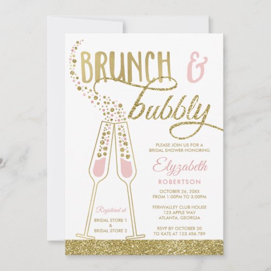 Brunch en Bubble Vrijgezellenfeest Invite, Faux Go Kaart (Voorkant)