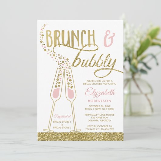 Brunch en Bubble Vrijgezellenfeest Invite, Faux Go Kaart (Staand voorkant)