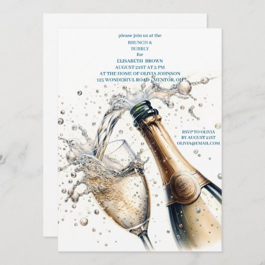 Brunch en Bubble Vrijgezellenfeest Kaart (Voorkant / Achterkant)
