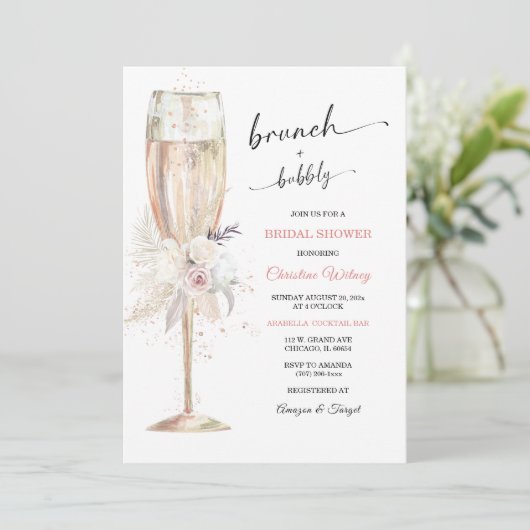 Brunch en Bubble Vrijgezellenfeest Kaart (Staand voorkant)