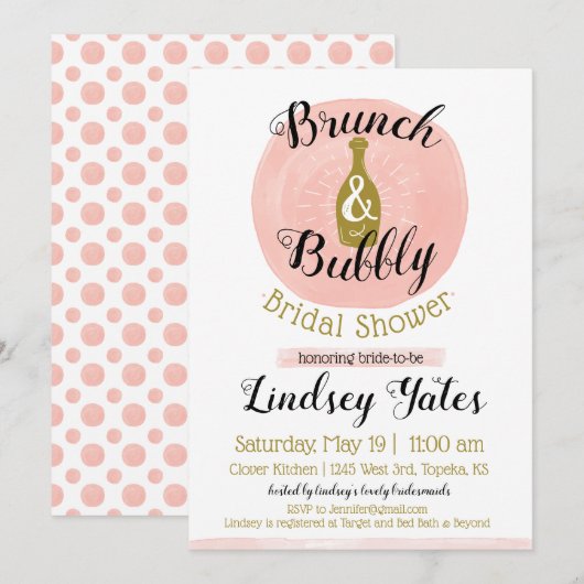 Brunch en Bubble Vrijgezellenfeest Kaart (Voorkant / Achterkant)