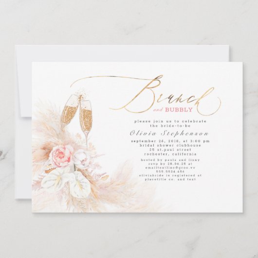 Brunch en Bubble Vrijgezellenfeest Pampas Grass Kaart (Voorkant)