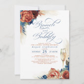 Brunch en Bubble Vrijgezellenfeest Terracotta Navy Kaart (Voorkant)