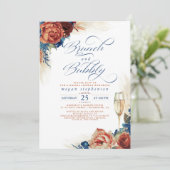 Brunch en Bubble Vrijgezellenfeest Terracotta Navy Kaart (Staand voorkant)