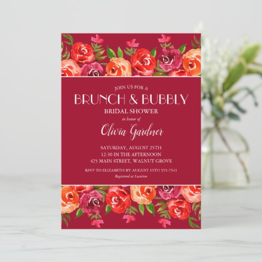 Brunch en Bubble Waterverf Floral Vrijgezellenfees Kaart (Staand voorkant)