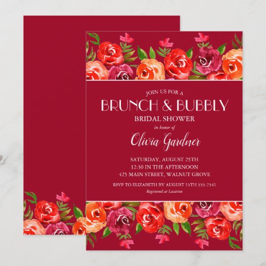 Brunch en Bubble Waterverf Floral Vrijgezellenfees Kaart (Voorkant / Achterkant)