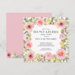 Brunch en Bubble Waterverf Pink Floral Invites