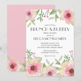 Brunch en Bubble Waterverf Pink Floral Invites