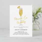 Brunch en Bubbles Mimosa Cocktail Vrijgezellenfees Folie Uitnodiging (Staand Voorkant)