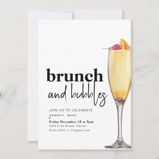 Brunch en Bubbles Party Uitnodiging Sjabloon (Voorkant)