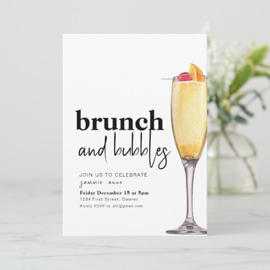 Brunch en Bubbles Party Uitnodiging Sjabloon (Staand voorkant)
