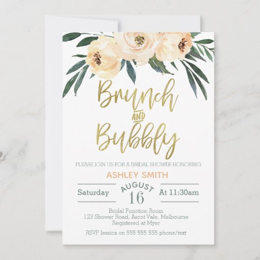 Brunch en bubbly bloemenbruids douche uitnodiging (Voorkant)