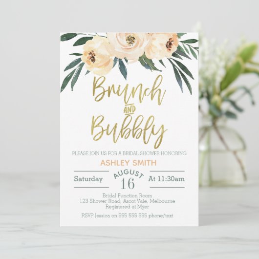 Brunch en bubbly bloemenbruids douche uitnodiging (Staand voorkant)