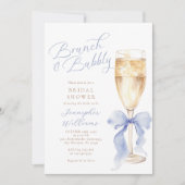 Brunch en Bubbly Blue Bow Vrijgezellenfeest Kaart (Voorkant)