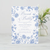 Brunch en Bubbly Blue Chinoiserie Vrijgezellenfees Kaart (Staand voorkant)