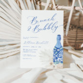Brunch en Bubbly Blue Script Vrijgezellenfeest Kaart