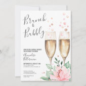 Brunch en Bubbly Blush Roze Bloemen Vrijgezellenfe Kaart (Voorkant)