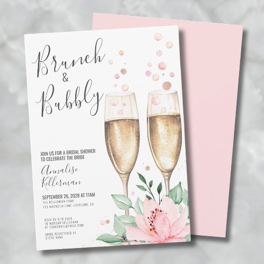 Brunch en Bubbly Blush Roze Bloemen Vrijgezellenfe Kaart
