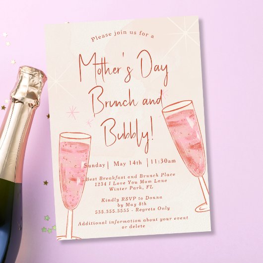 Brunch en Bubbly Blush Roze Moederdag Brunch Kaart