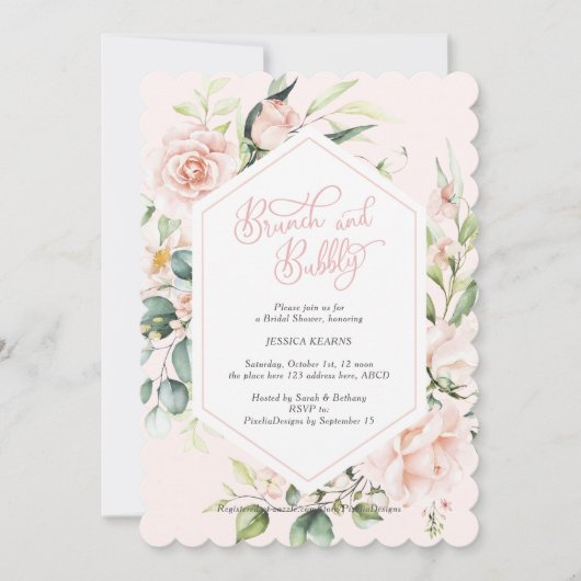 Brunch en bubbly blush waterverf floral kaart (Voorkant)