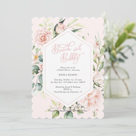 Brunch en bubbly blush waterverf floral kaart (Staand voorkant)