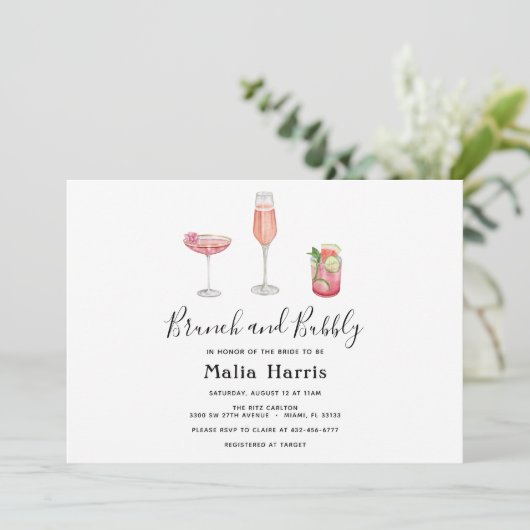 Brunch en Bubbly Bridal Shower uitnodiging (Staand voorkant)
