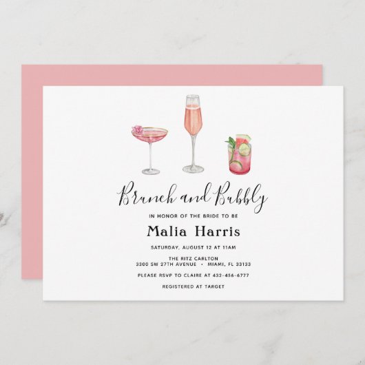 Brunch en Bubbly Bridal Shower uitnodiging (Voorkant / Achterkant)