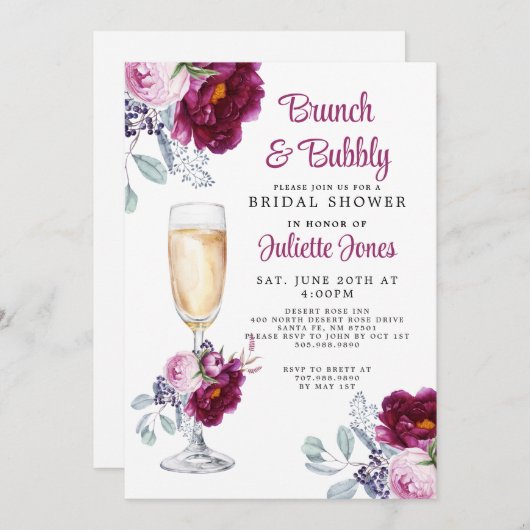 Brunch en bubbly Bridal Shower-uitnodigingen Kaart (Voorkant / Achterkant)