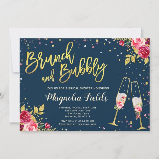Brunch en Bubbly Bruids Douche Uitnodiging Bloemen (Voorkant)
