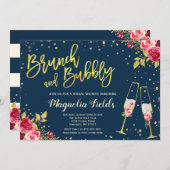 Brunch en Bubbly Bruids Douche Uitnodiging Bloemen (Voorkant / Achterkant)