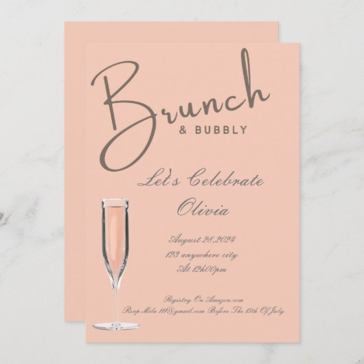 BRUNCH EN BUBBLY BRUIDSDOUCHE UITNODIGING (Voorkant / Achterkant)