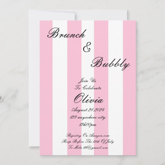 BRUNCH EN BUBBLY BRUIDSDOUCHE UITNODIGING ROZE (Voorkant)