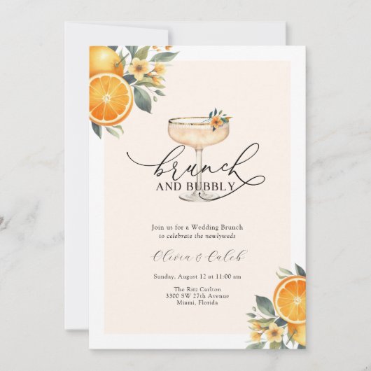 Brunch en Bubbly Bruiloft Brunch Uitnodiging (Voorkant)