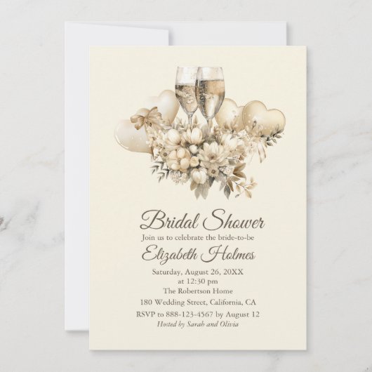 Brunch en Bubbly Champagne Flowers Vrijgezellenfee Kaart (Voorkant)