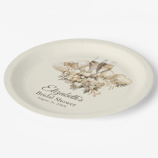 Brunch en Bubbly Champagne Flowers Vrijgezellenfee Papieren Bordje (Gekanteld)